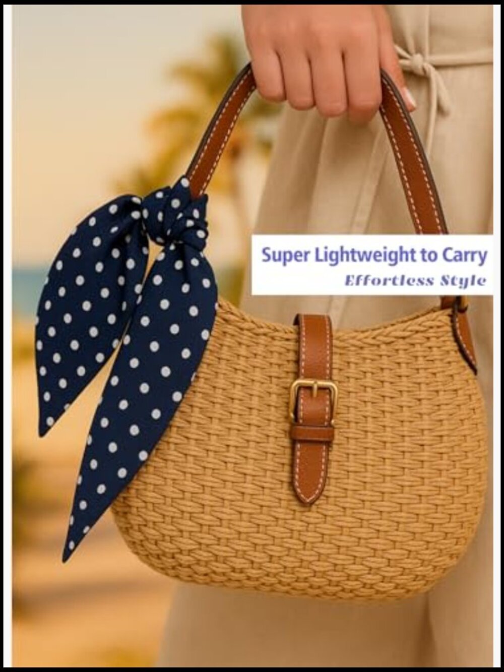 Straw Shoulder Bag Summer Beach Bag Handmade Adjustable Strap Satchel - Picture 6 of 7